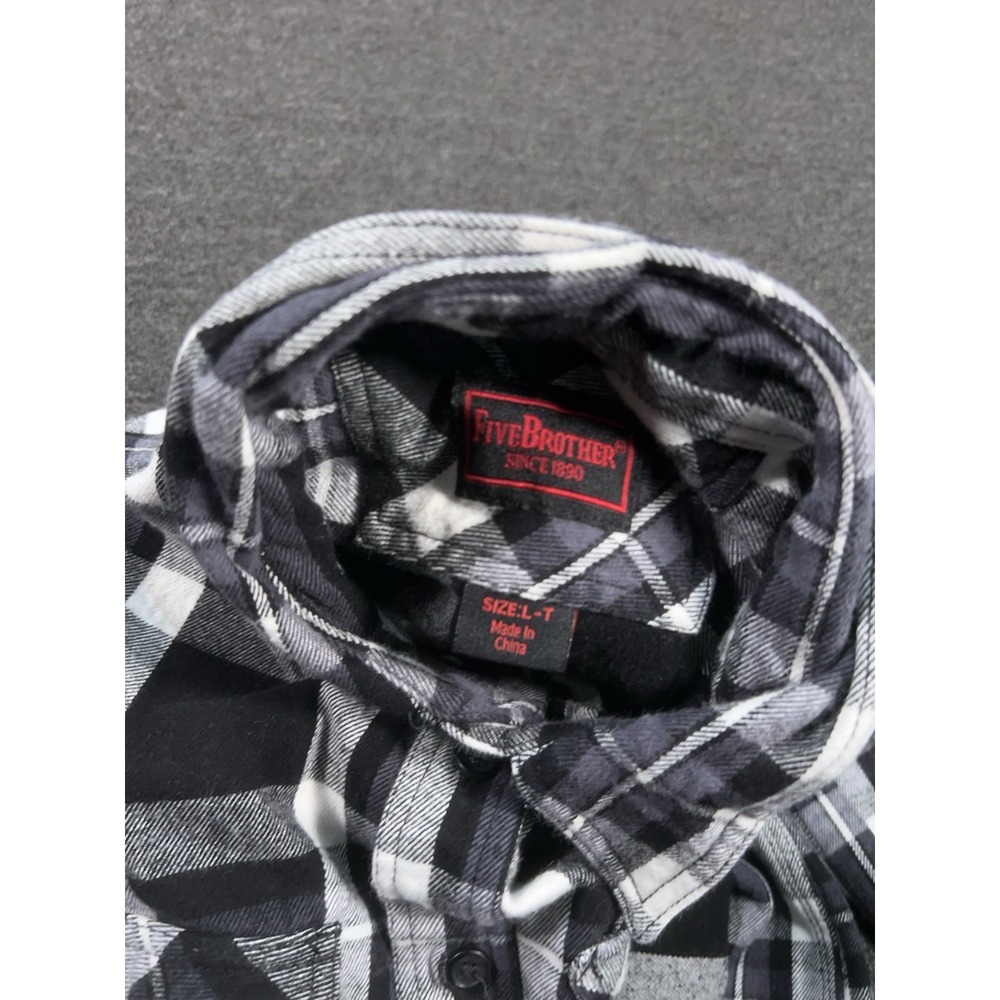 Vintage Five Brother Flannel Shirt Large Tall Black Plaid Heavyweight Sanforized - Picture 4 of 7